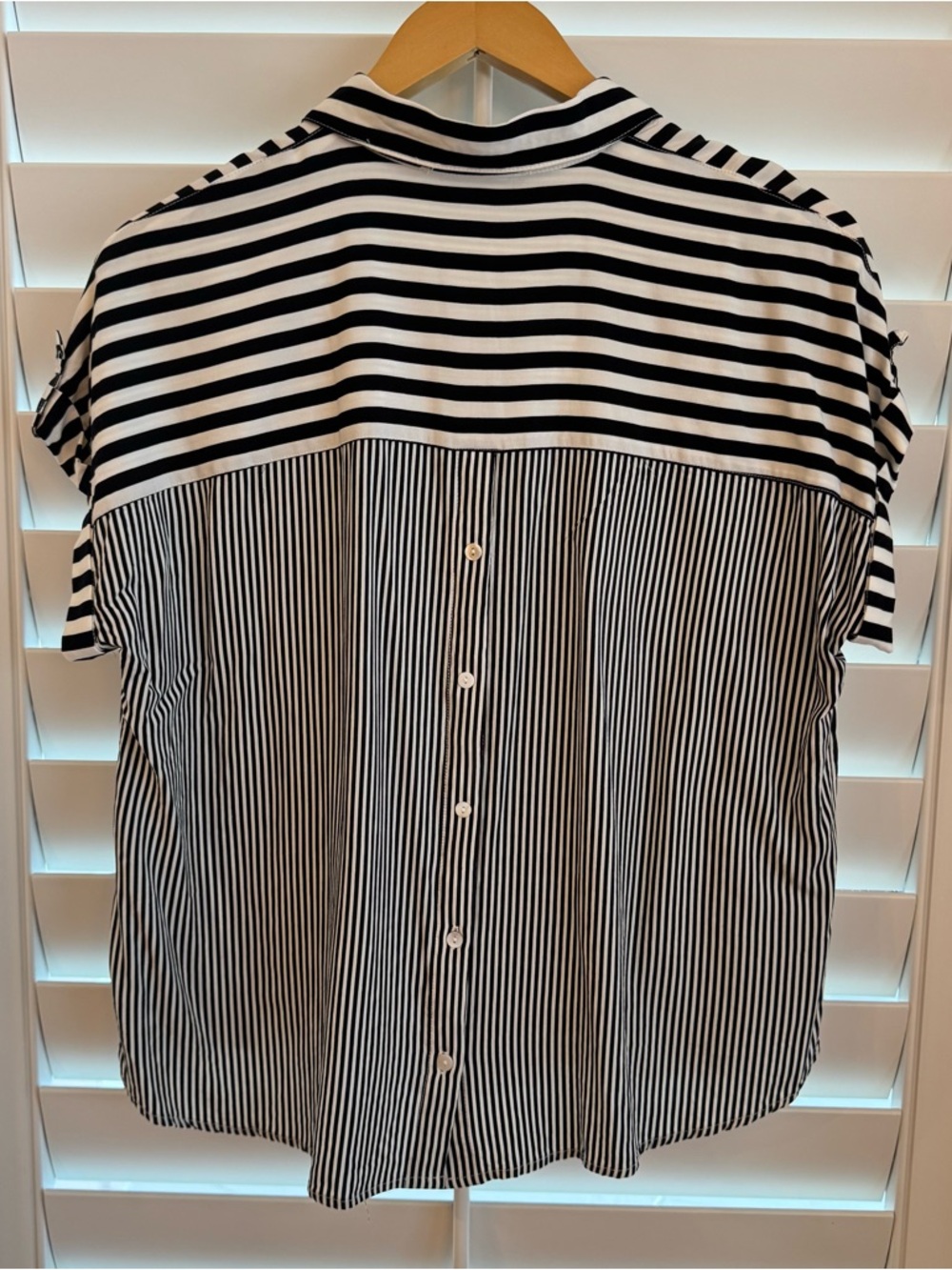 Jane and Delancey Black and White Vertical Stripe Button-Down Top - Picture 5 of 9